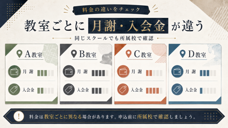ソウルクリエイトミュージックの教室ごとの月謝・入会金の違い